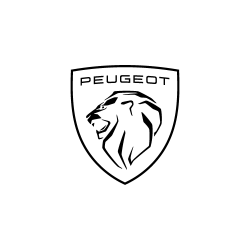 Peugeot logo featuring a lion's head inside a shield with the brand name above.