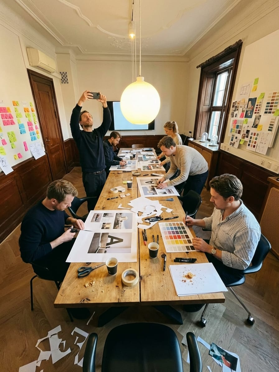 Kreativ workshop omkring et langt bord i et mødelokale hos ToTo