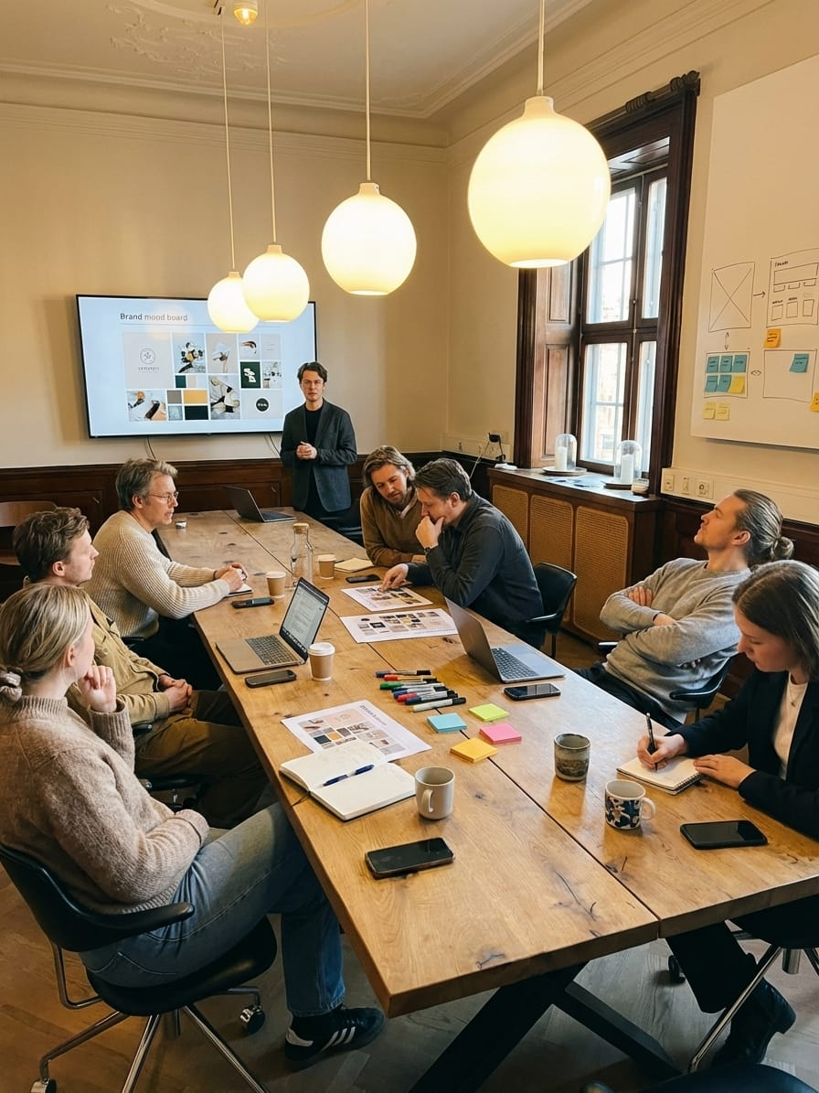Team samlet til workshop omkring et mødebord hos ToTo i Jernbanebyen