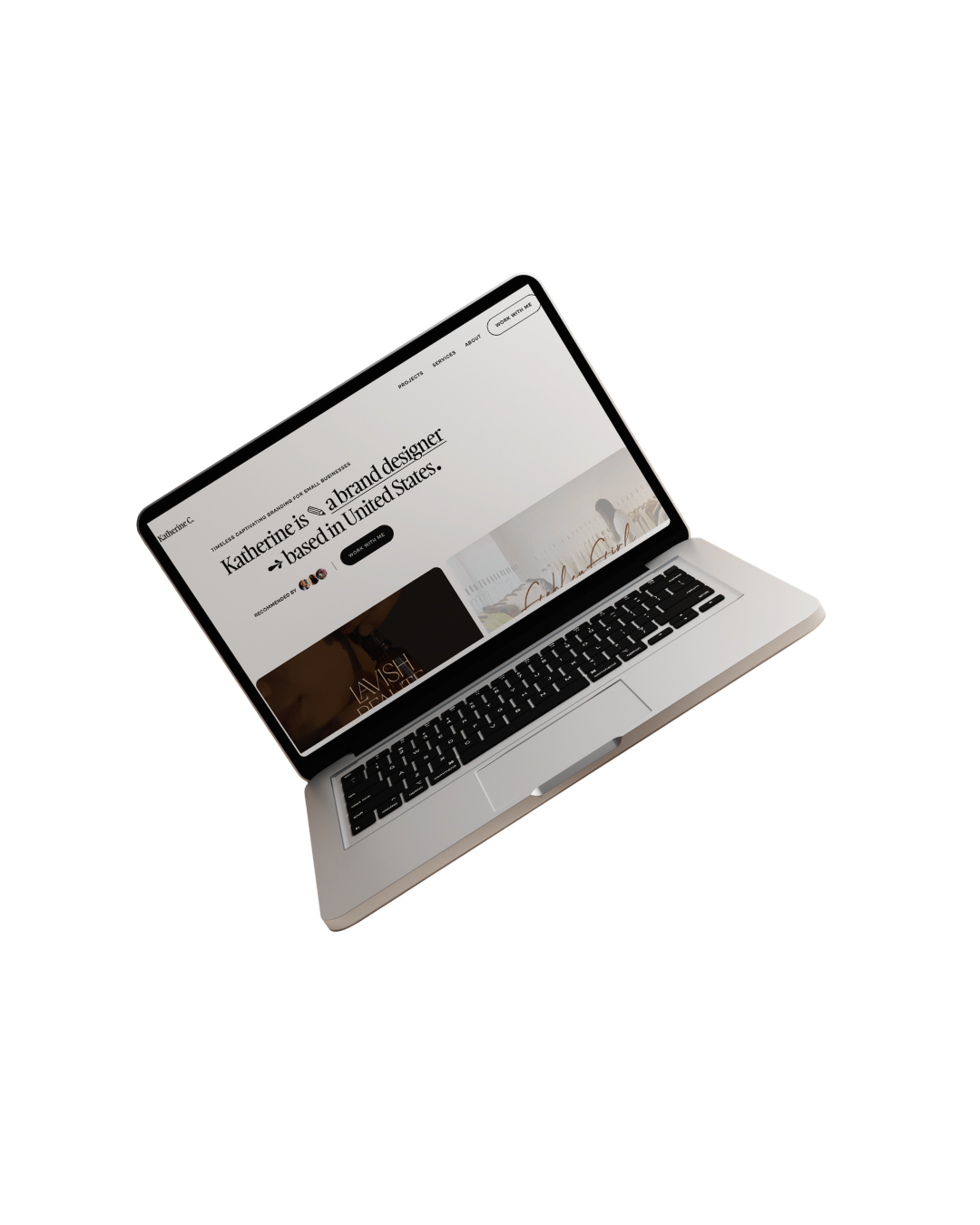 Open laptop displaying a website for a branding and design business based in the United States.