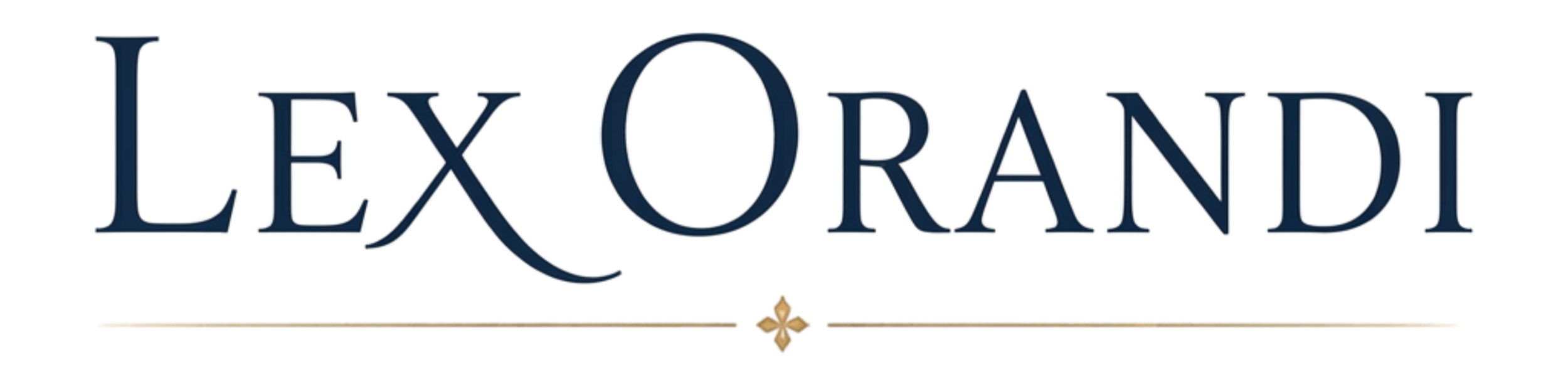 The word 'LEXORAND' written in large blue letters with a small gold fleur-de-lis symbol and a gold line underneath.