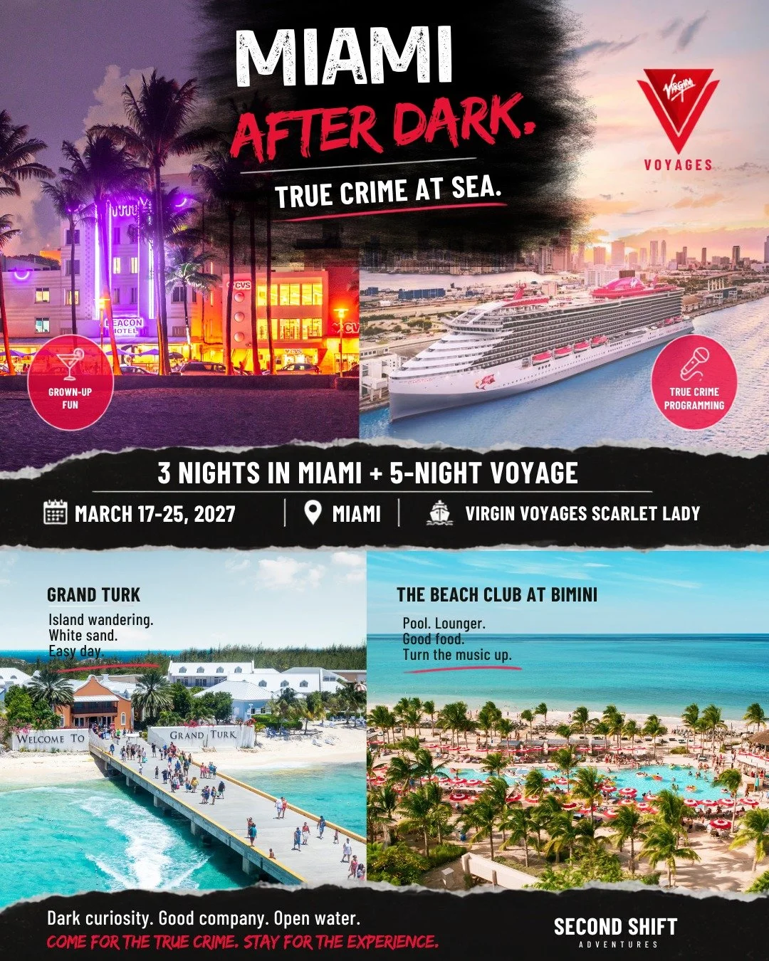 Some holidays are built around switching off.

This one gives your brain something better to do.

You start in Miami, where the nights are warm, the buildings glow, and every neighbourhood seems to be carrying a story of its own. Then you board Scarl