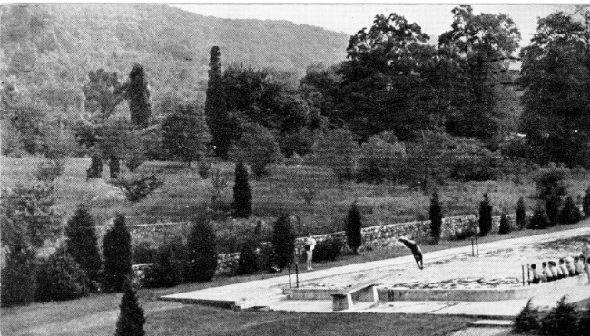 University Settlement pool, with landscaping in background designed by Stover.
