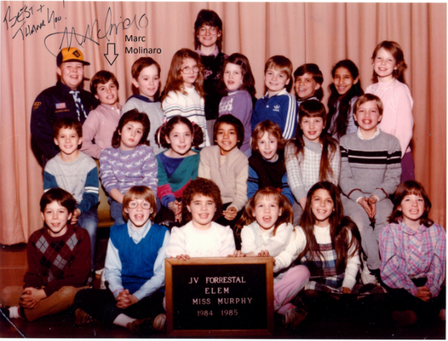 Miss Diane Murphy's (now the Beacon Historical Society's secretary) Fourth Grade class at Forrestal, including Marc Molinaro (see arrow), now candidate for governor of New York, shown in the 1984-85 school year.