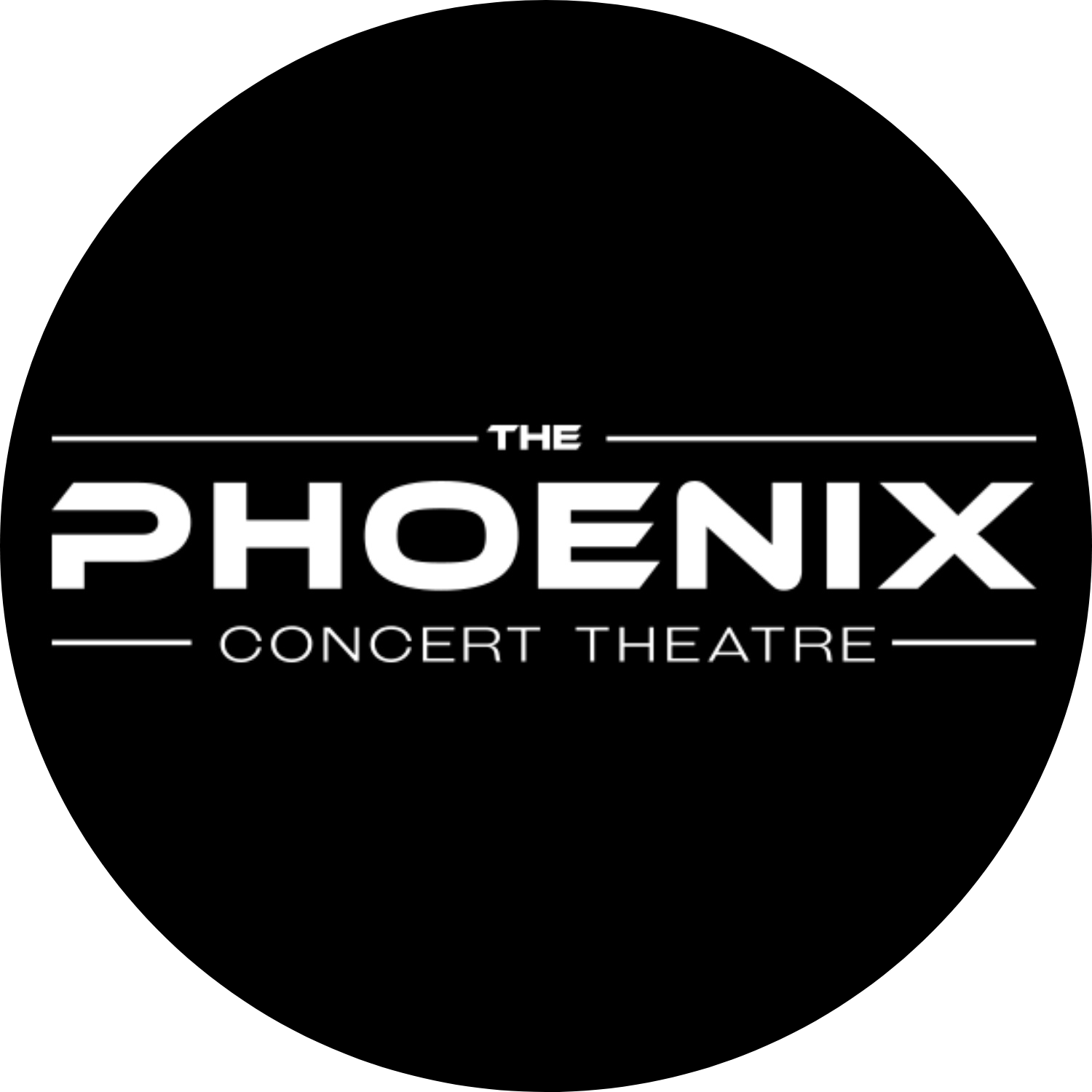 Logo for The Phoenix Concert Theatre with white text on a black background