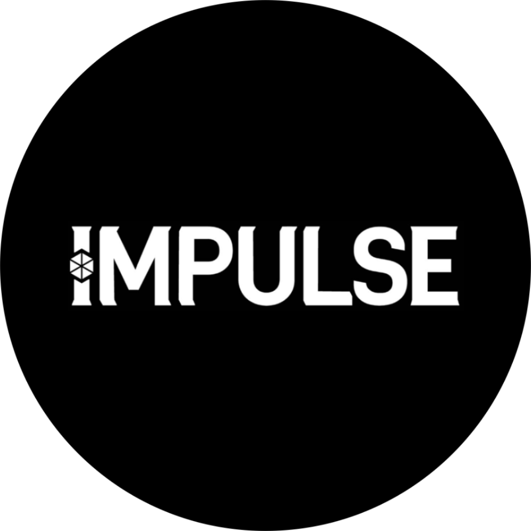 Black background with the word 'IMPULSE' in white capital letters and a logo resembling a dice or polyhedral shape to the left of the text.