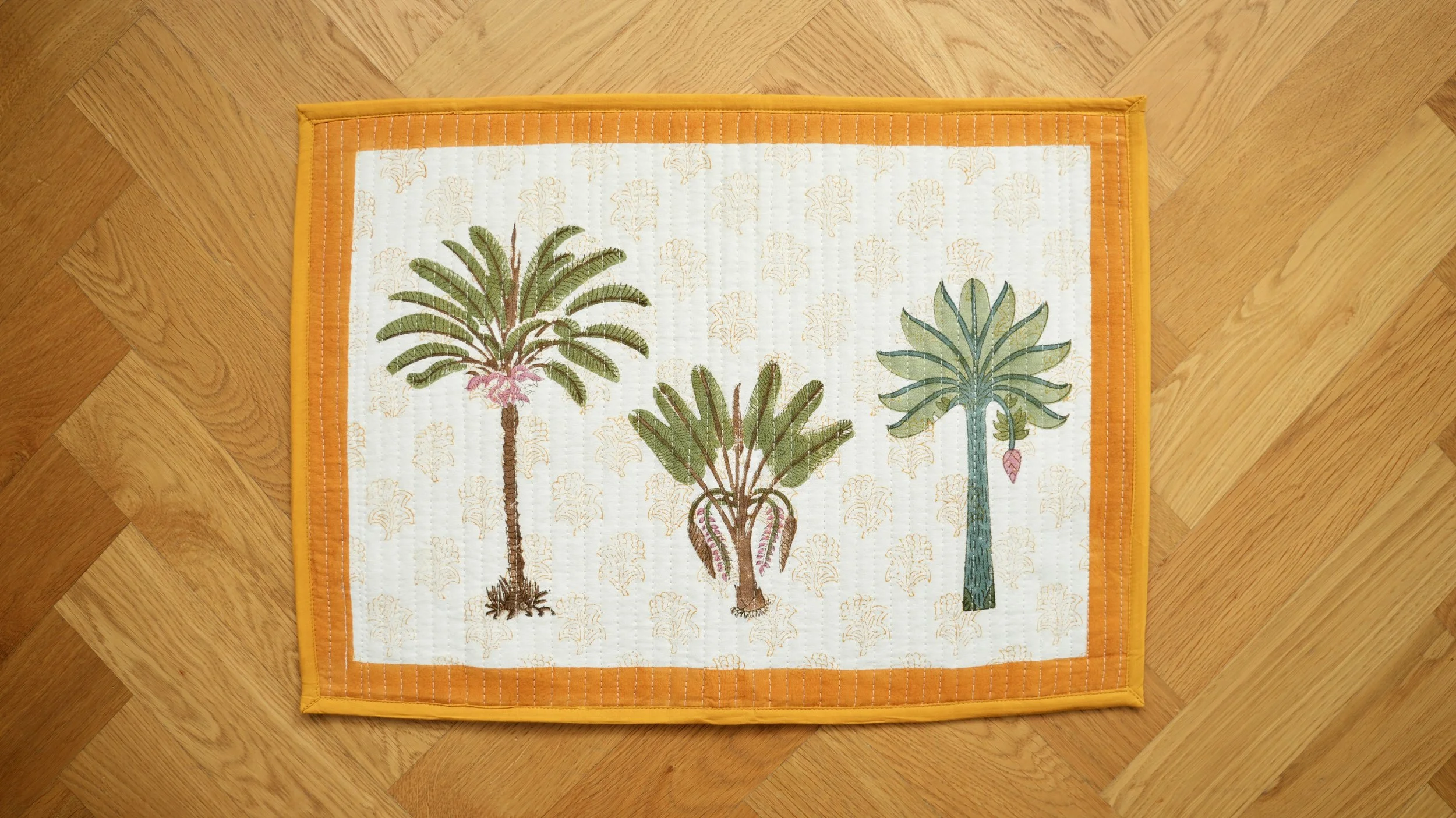 Golden Palm Quilted Placemats and Napkin set