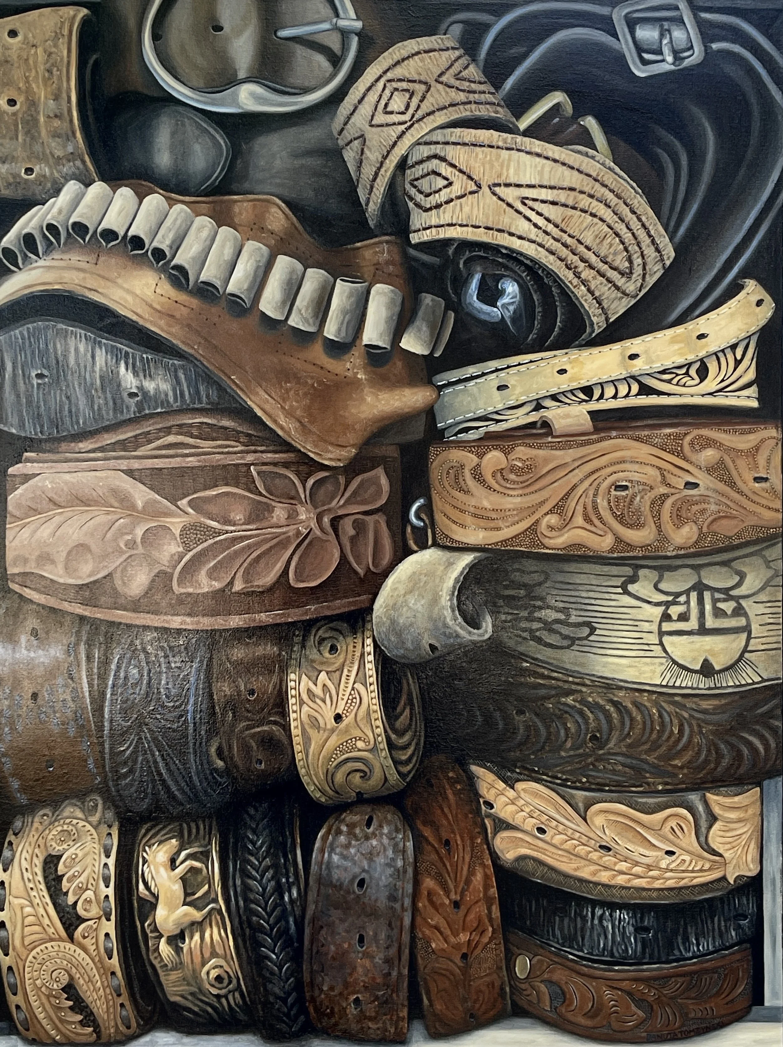 Tooled Cinches, oil on canvas 48x36 copy.jpeg