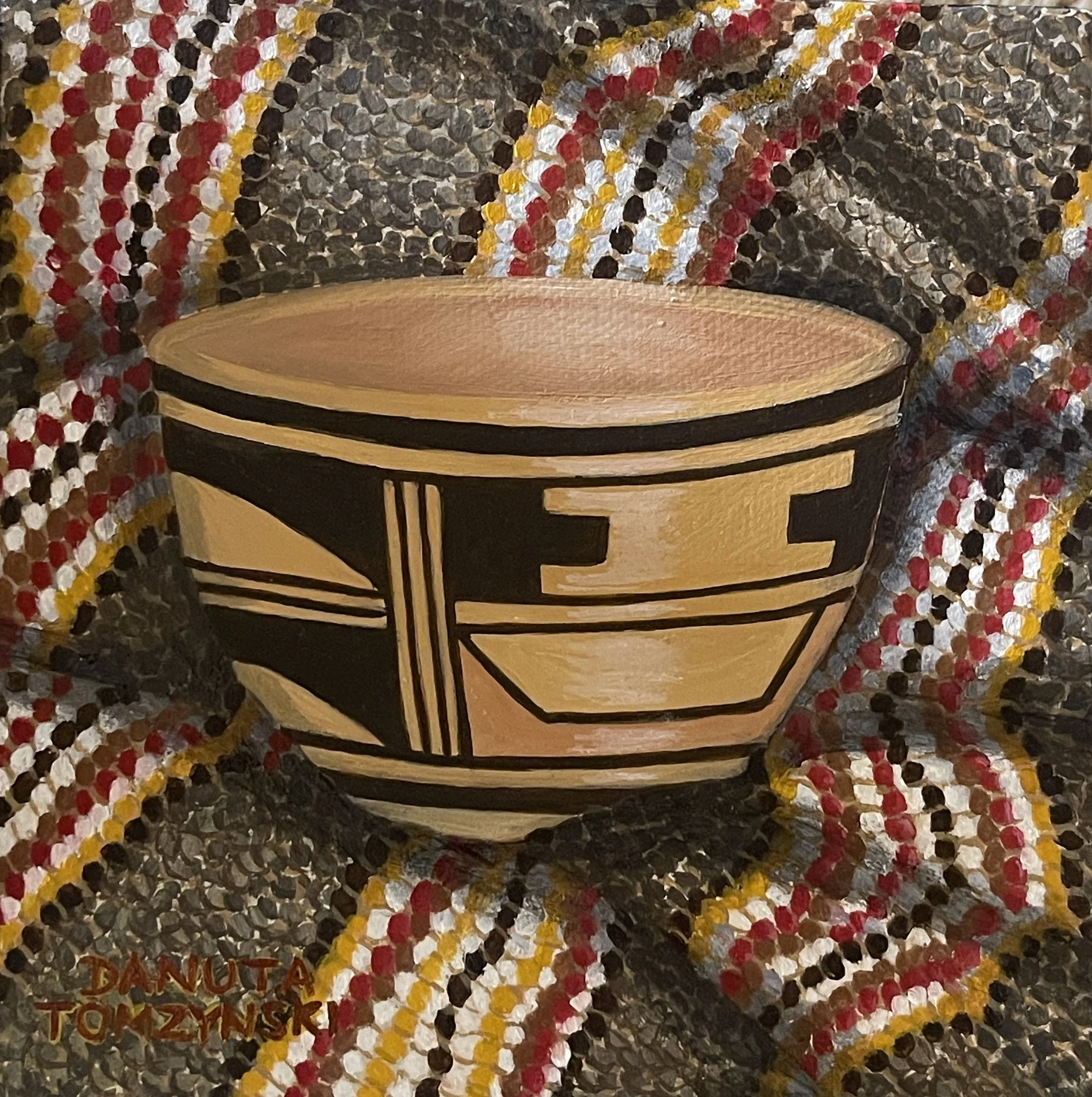 NATIVE CLAY POT ON BLANKET