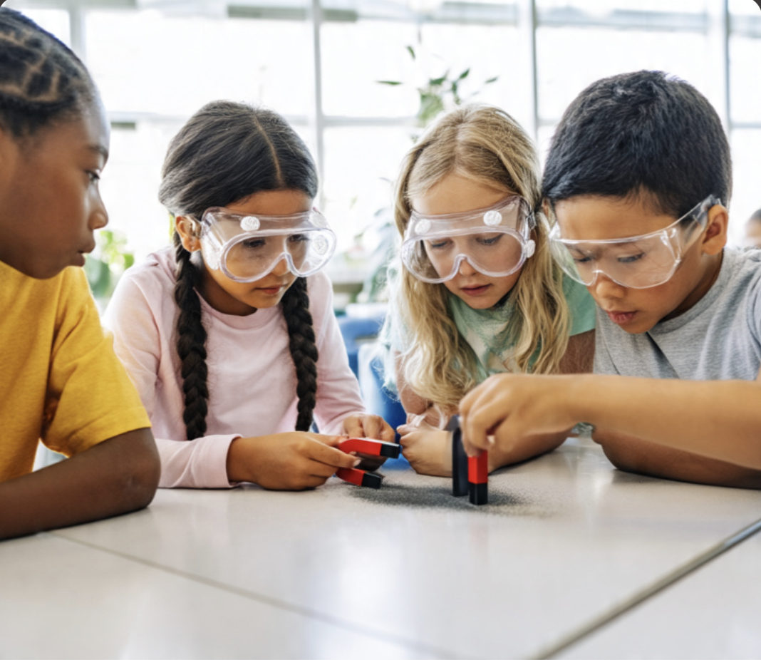 Kids experimenting with magnets