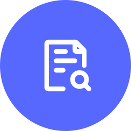 Abstract blue icon with a white document and magnifying glass