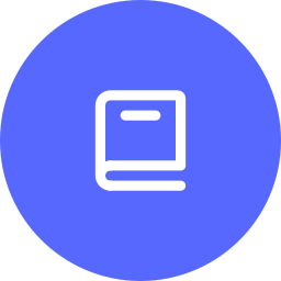 Icon of a closed book on a blue circular background.