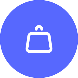 Shopping bag icon on a blue circular background.