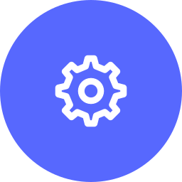 Gear icon on a blue circular background