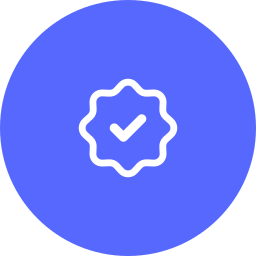 Blue circle with white checkmark badge in center