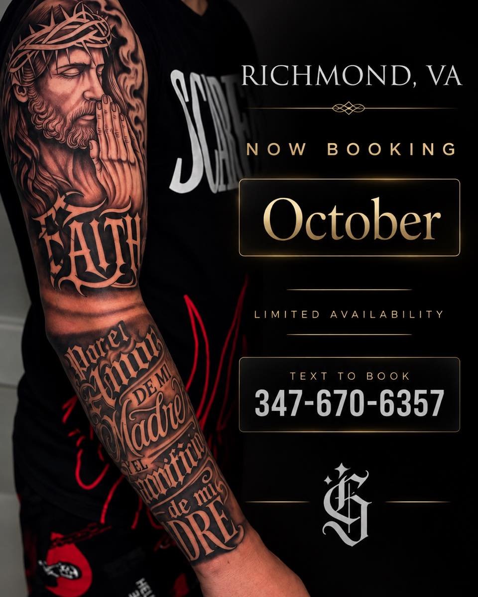 OCTOBER BOOKS ARE OPEN 🗓️
Richmond, VA 📍
Limited availability for October.

&ldquo;Your next piece deserves more than an idea. Let&rsquo;s turn it into art.&rdquo;

Black &amp; Grey &bull; Realism &bull; Fineline &bull; Custom Work

📲 Text 347-670
