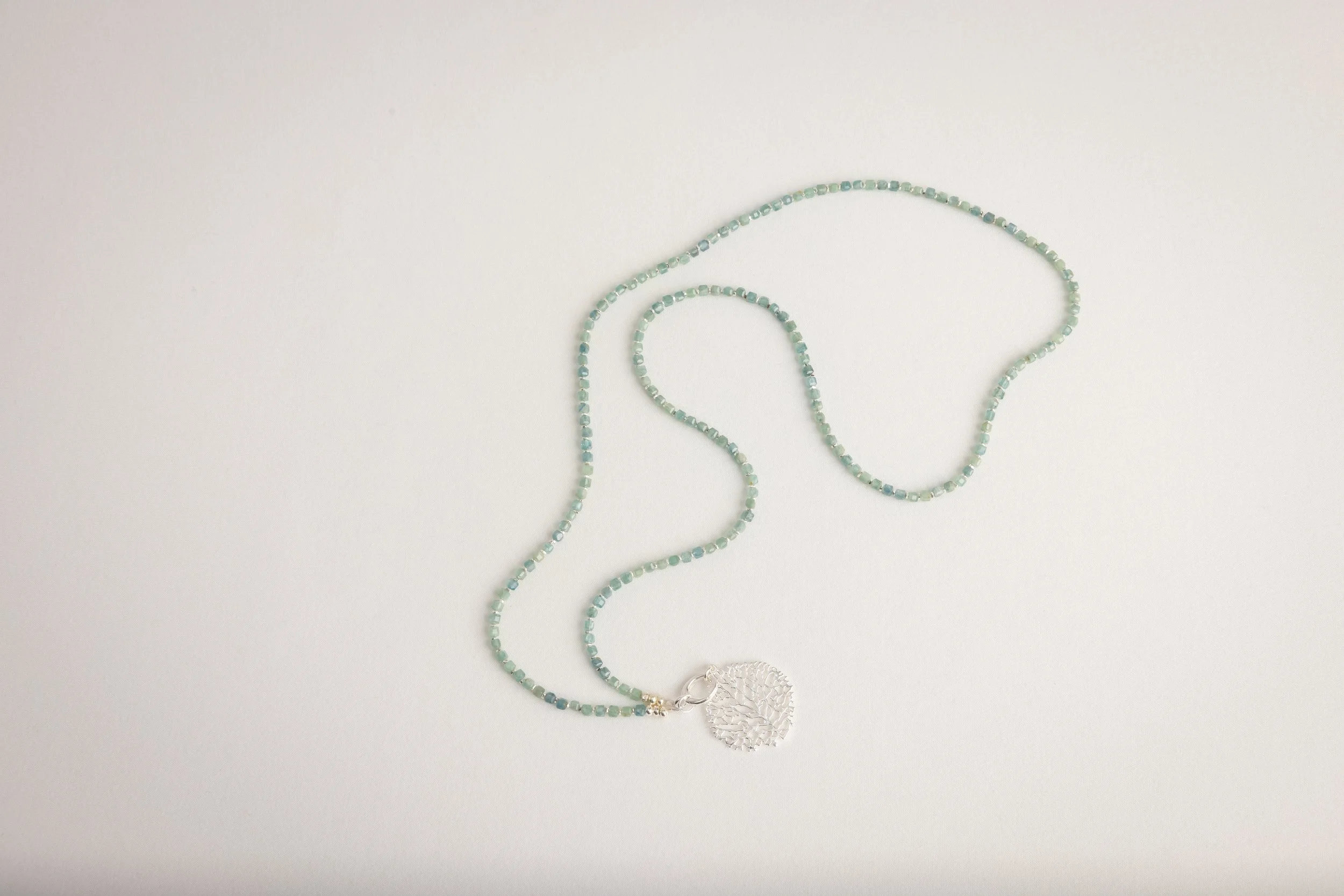 Green Kyanite Silver Fan Coral Necklace
