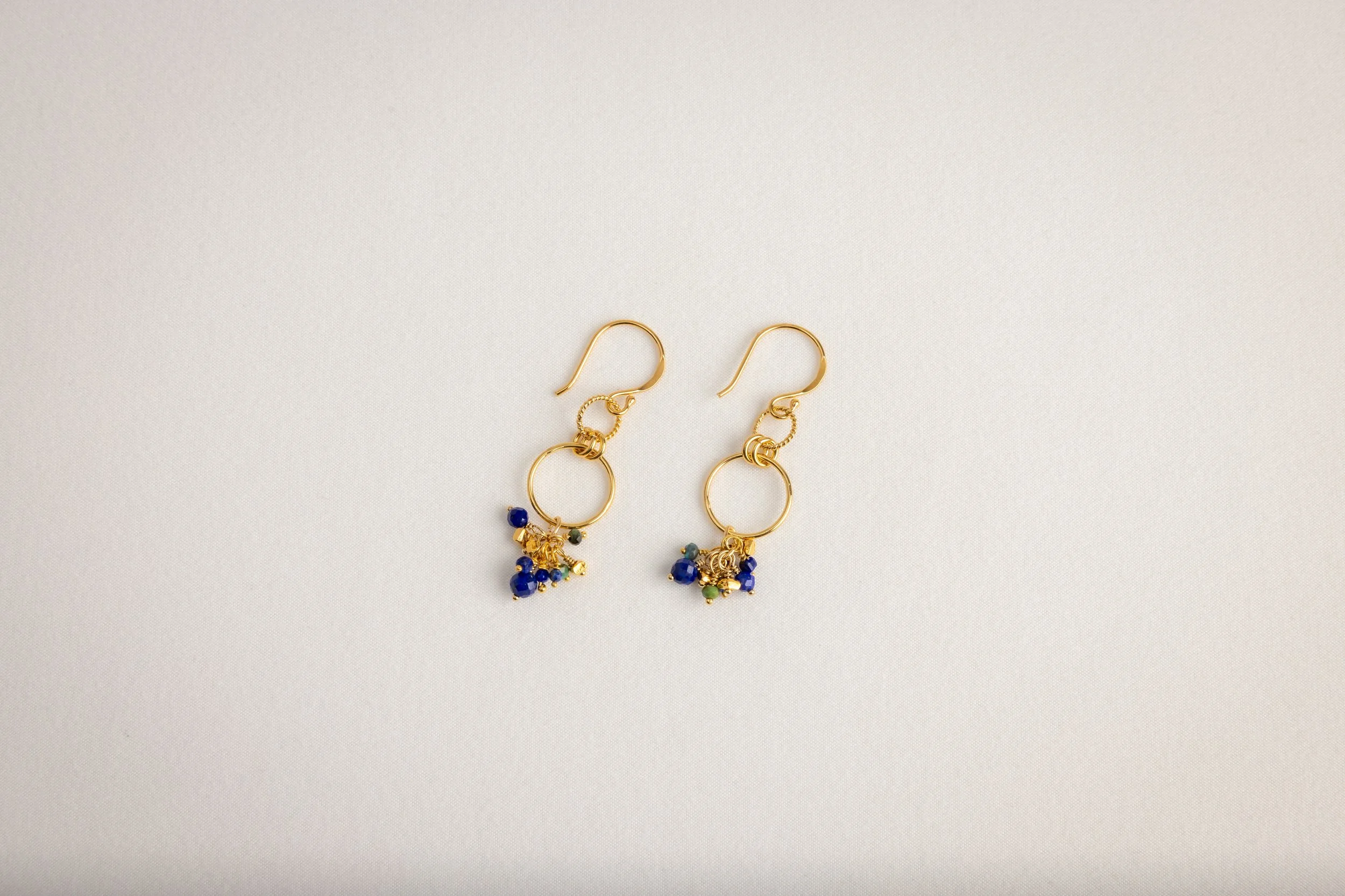 Double Hoop Malachite and Lapis Earrings