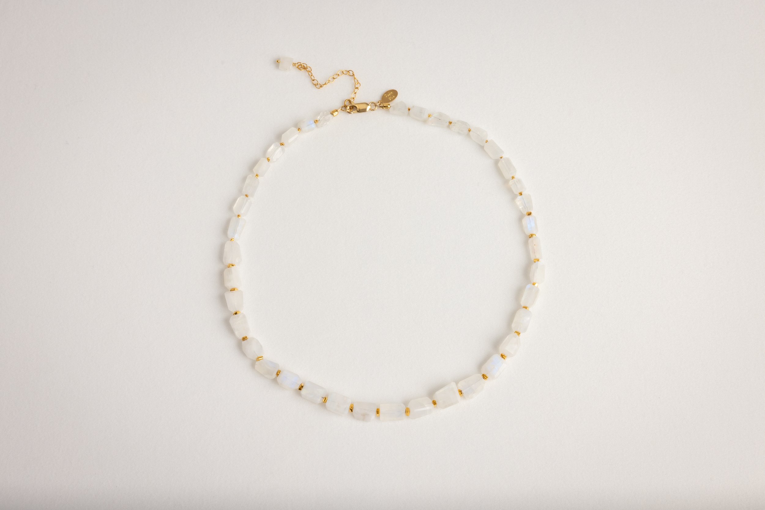 Organic Rainbow Moonstone and Gold Bead Necklace