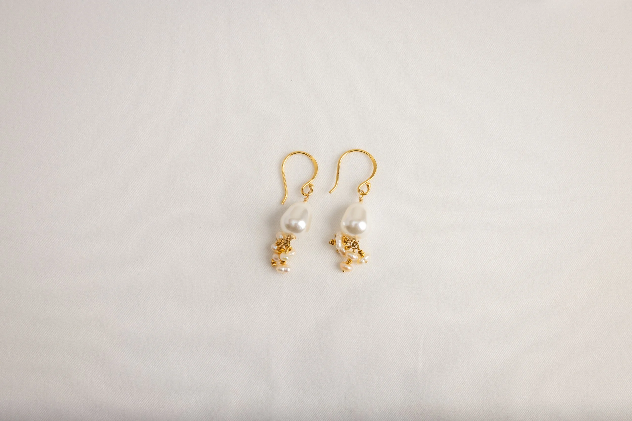 Oval Freshwater Pearls with Pearl and Gold Bead Earrings