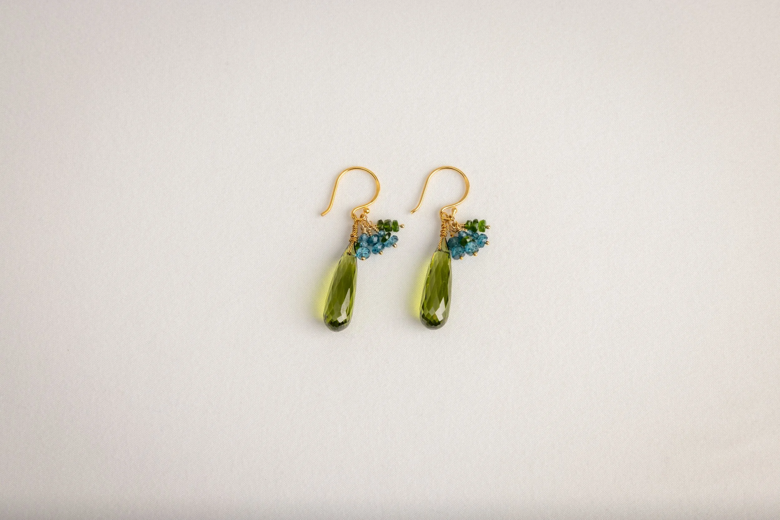 Faceted Peridot Briolettes with London Blue Topaz Fireworks Earrings