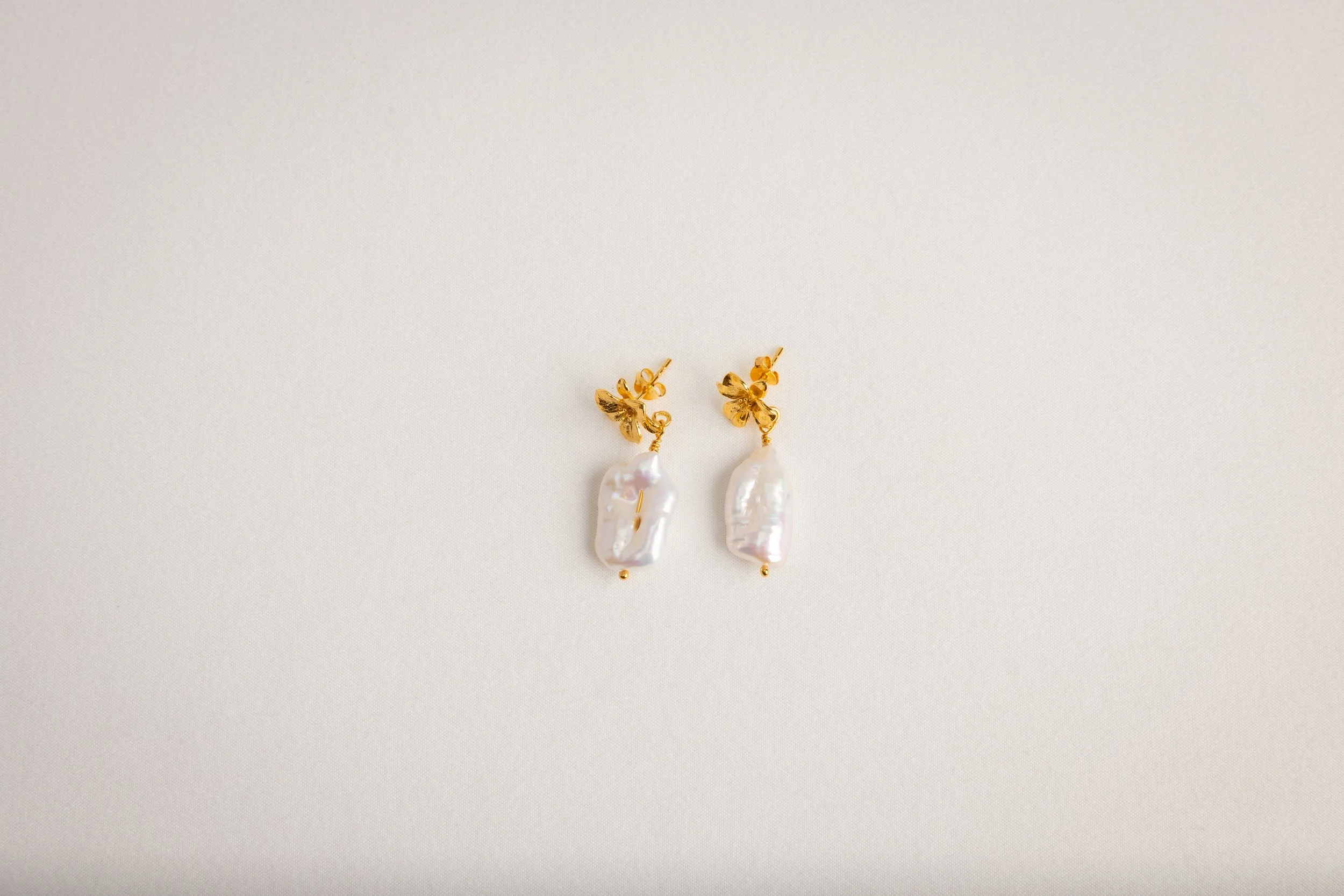 Baroque pearls with gold floral stud earwires