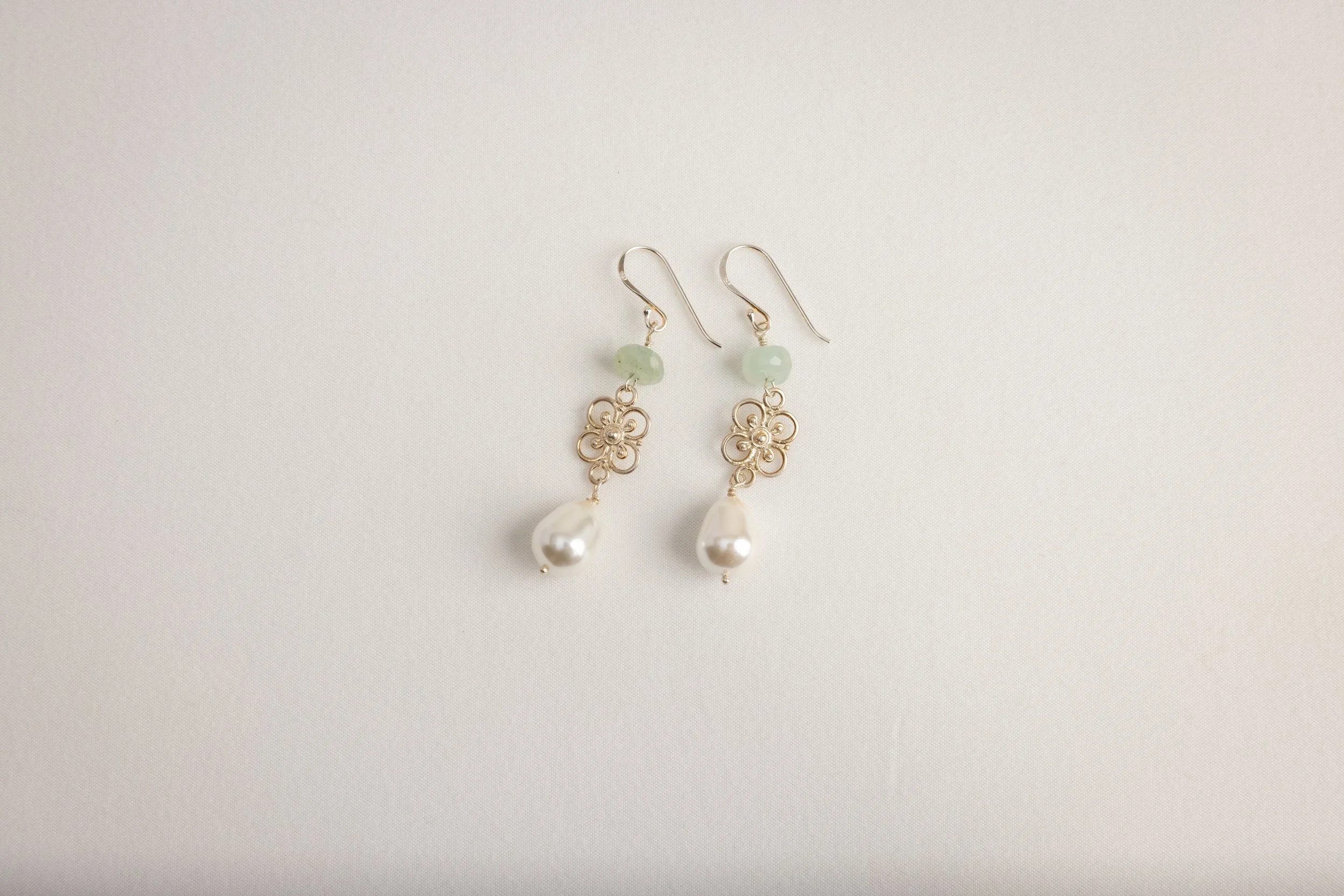 Silver Aquamarine and Pearl Drop Earrings