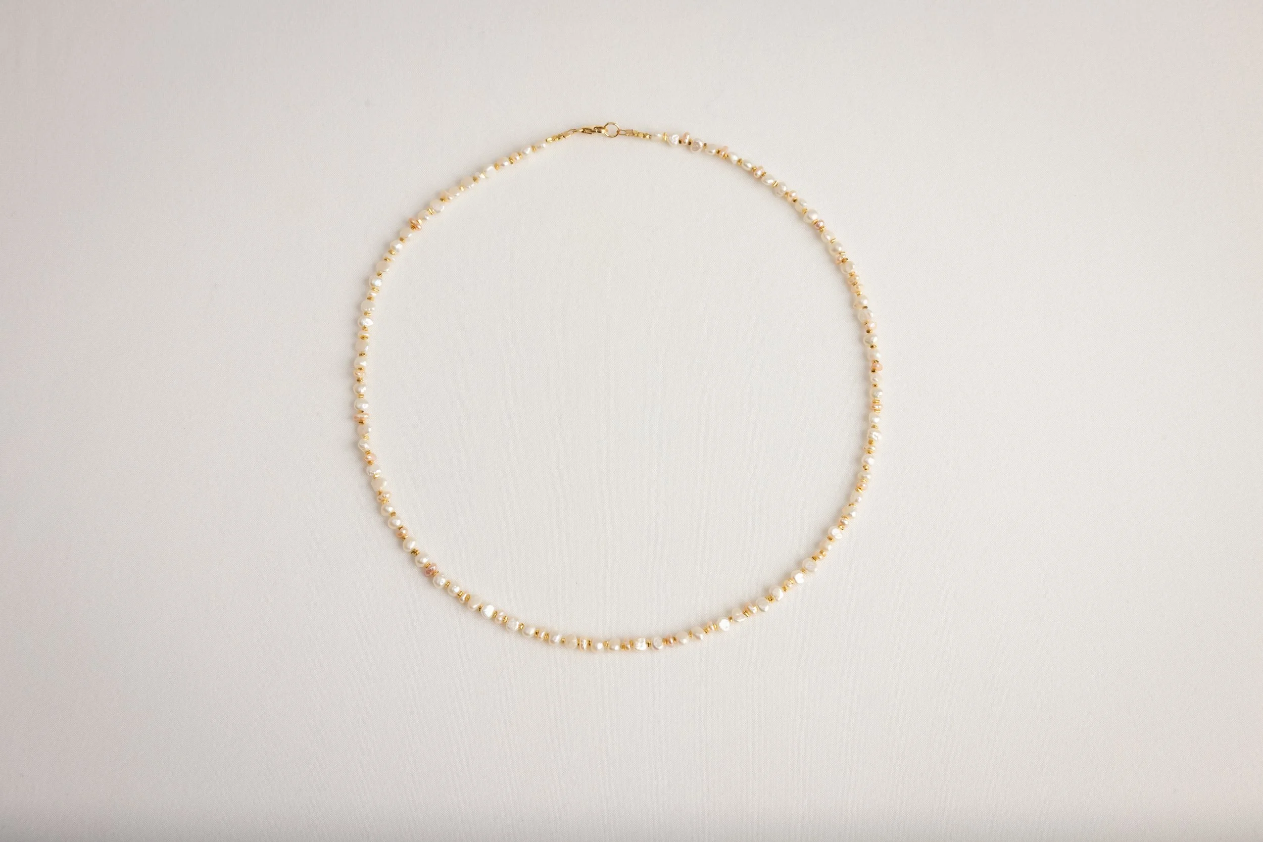 Organic Freshwater Pearl and Gold Bead Necklace