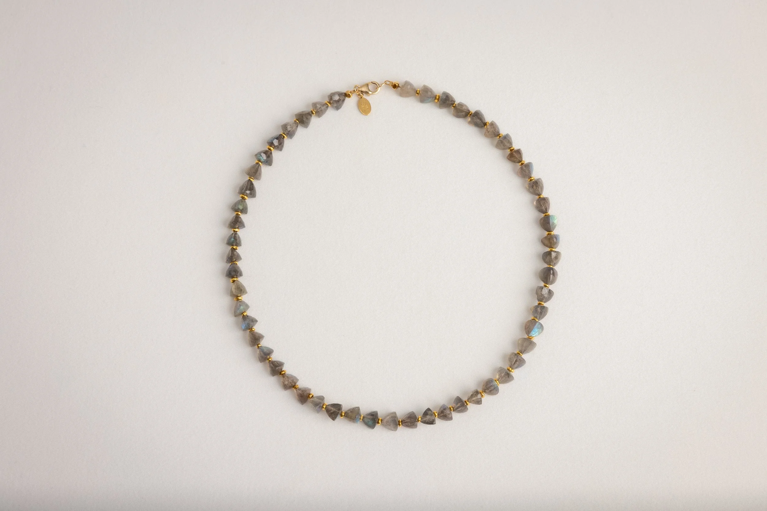 Labradorite Triangle and Gold Bead Necklace