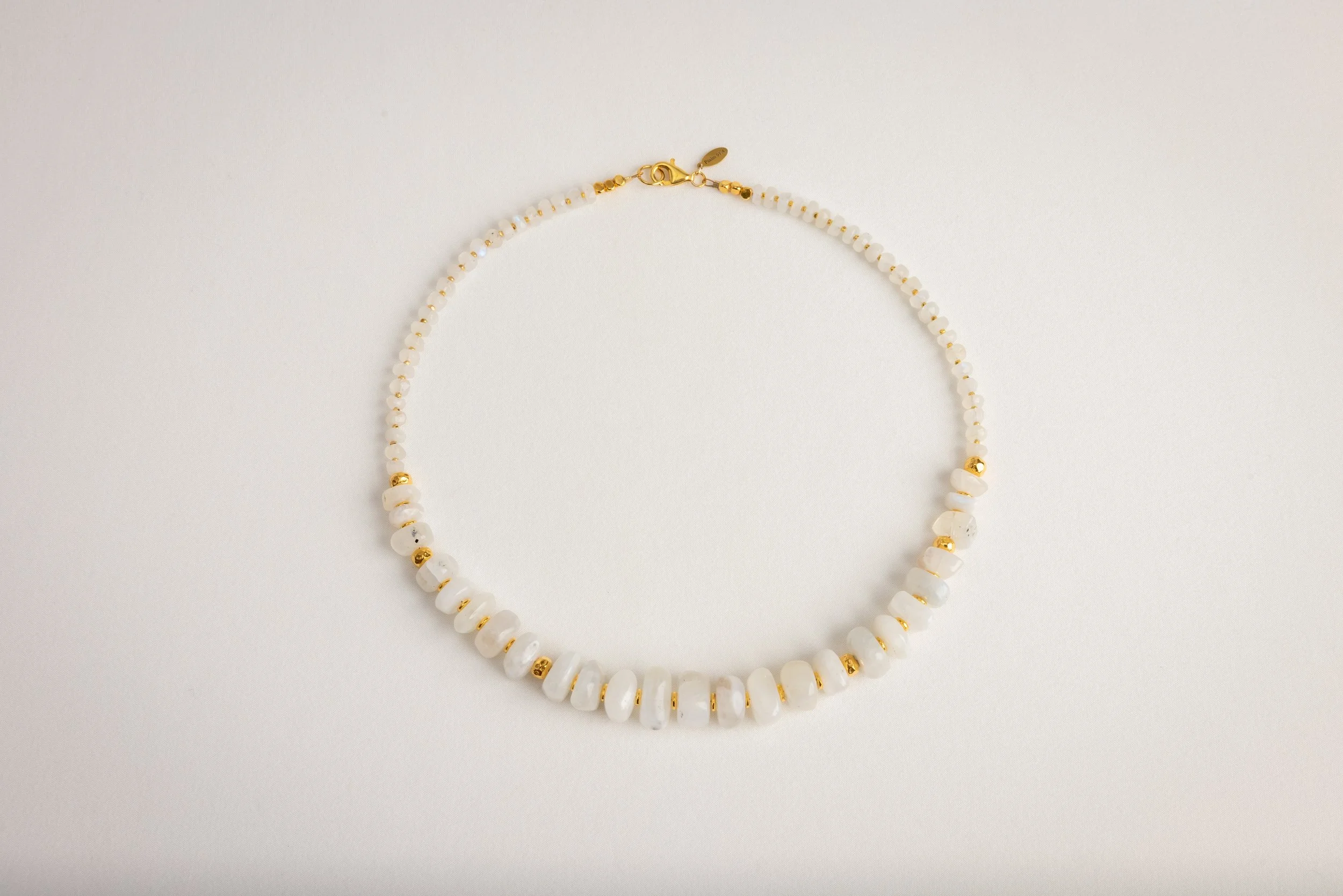 Rainbow Moonstone and Gold Bead Organic Necklace