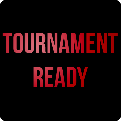 Texte indiquant "TOURNOI READY" sur un fond noir avec un dégradé de couleurs rouges et roses.