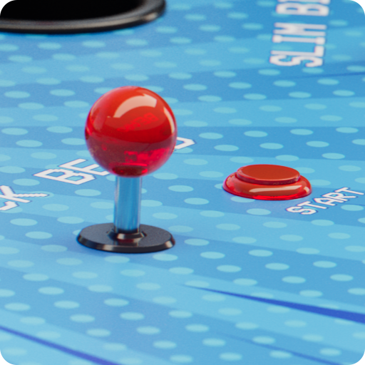 Jeu de société avec un bouton rouge et une plateforme bleue à pois, avec un bouton START orange