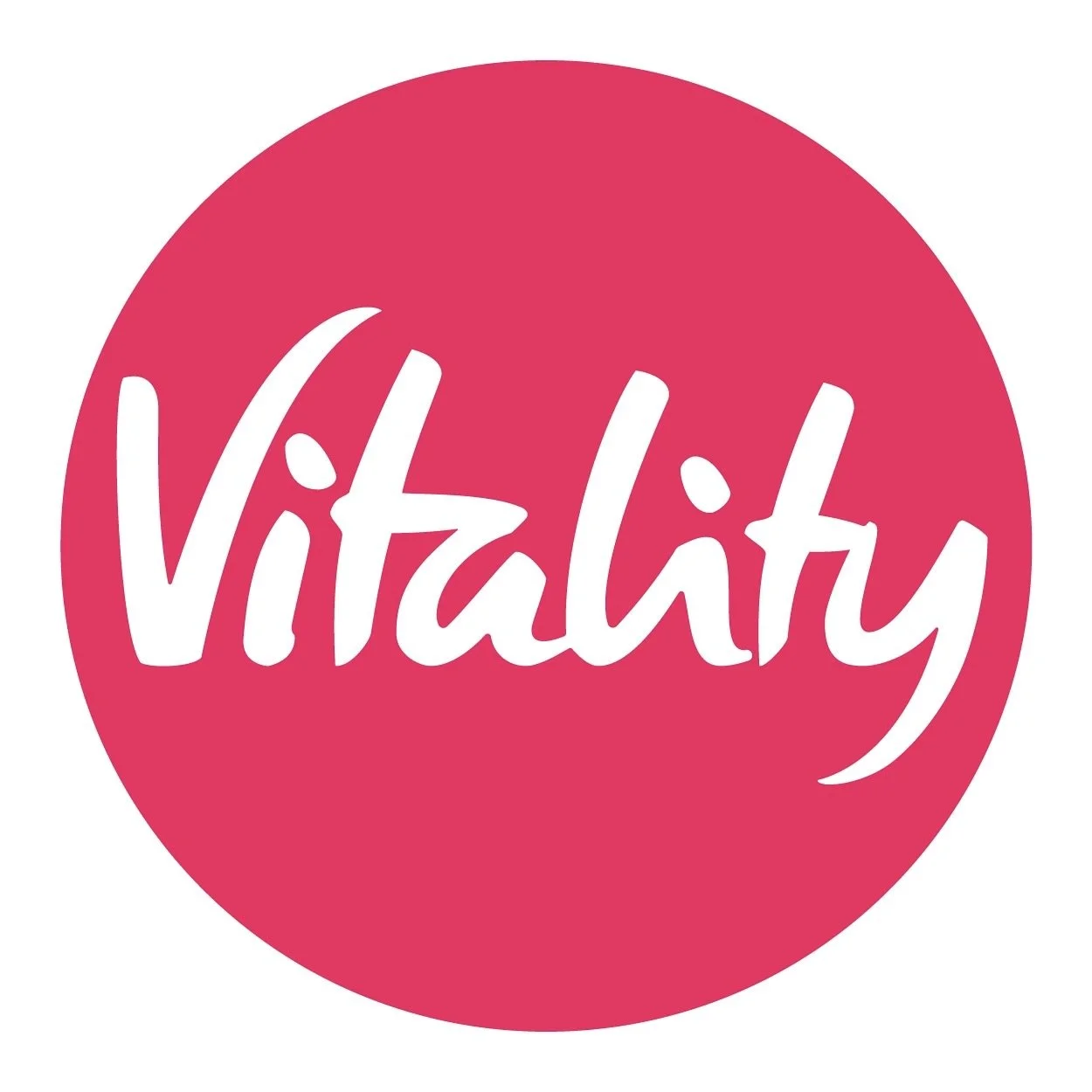 Pink circle with the word "Vitorial" written in white cursive font.