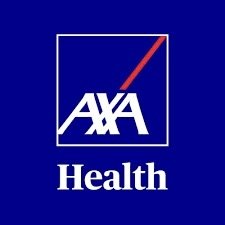 A blue AXA Health logo with a red accent at the top right and white text.