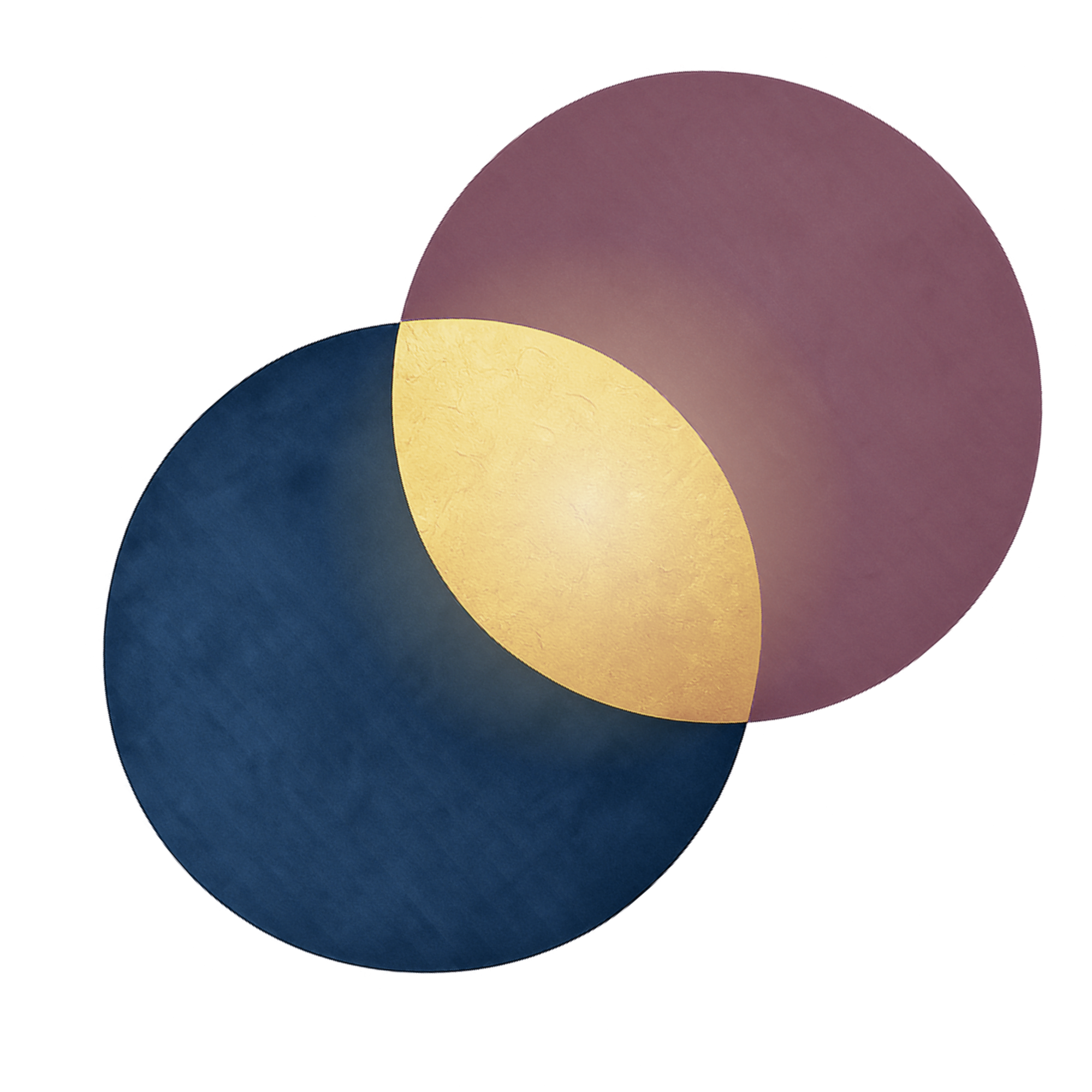 Two overlapping circles, plum and navy, with a gold intersection.