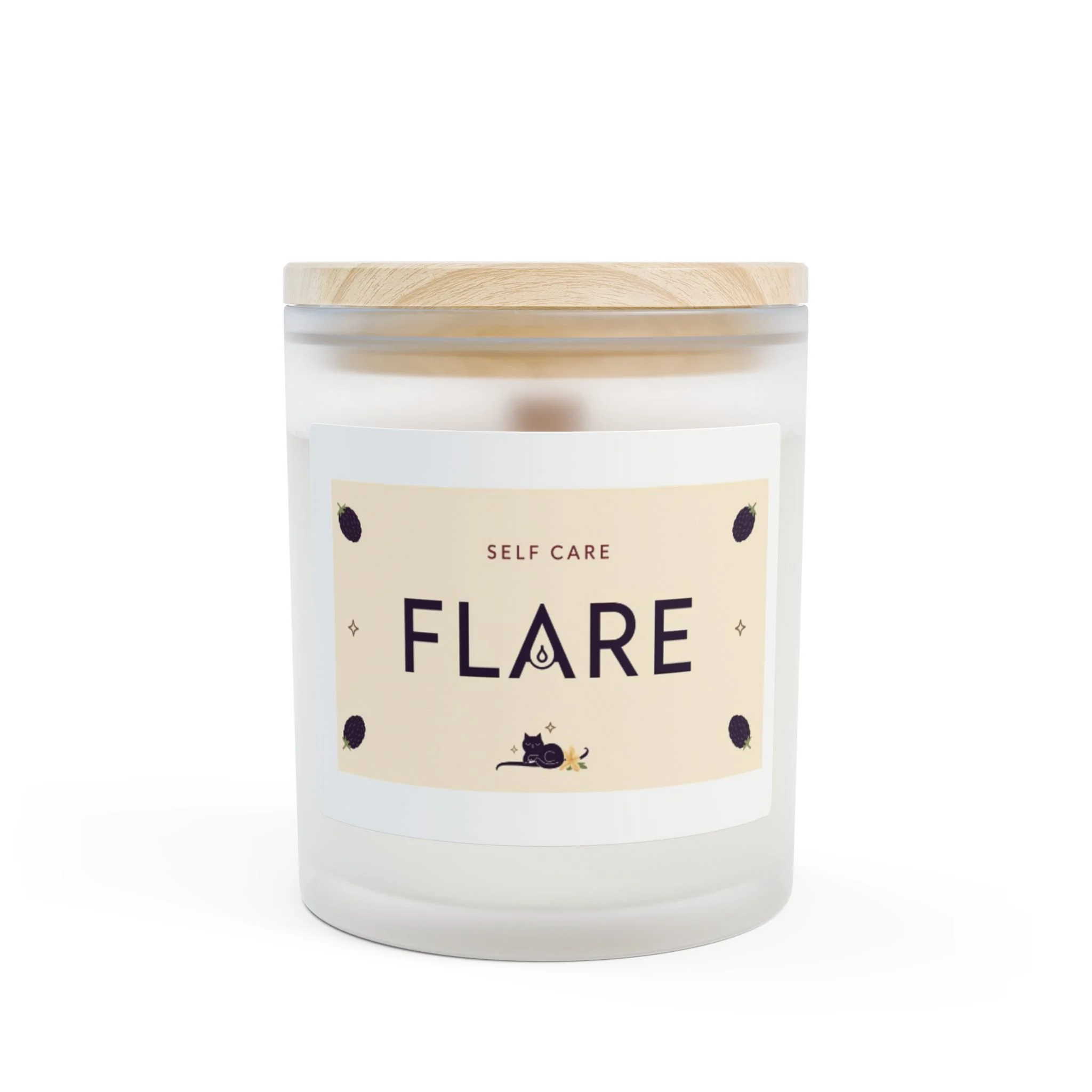Self Care Flare Candle Frosted Glass 11oz | Crackling Wood Wick, Soy Coconut Blend