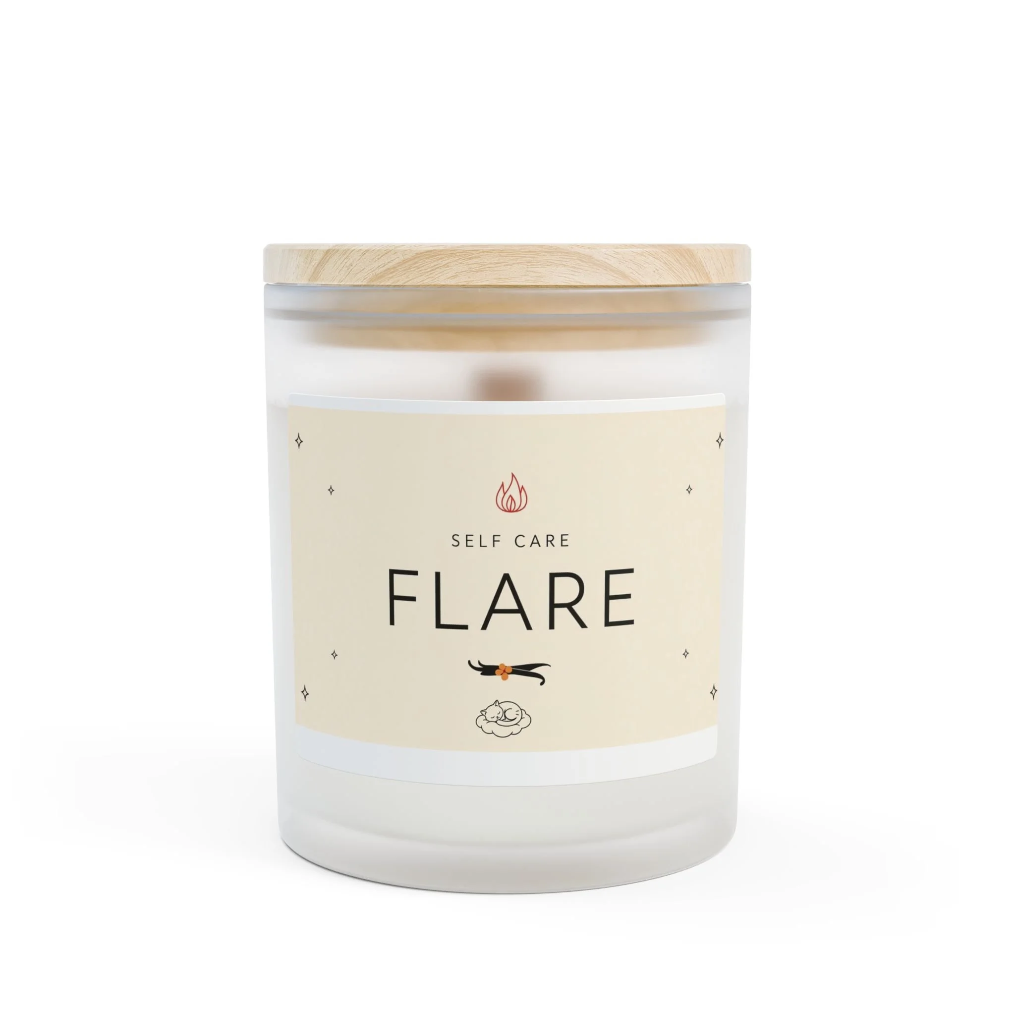 Self Care Flare Candle Frosted Glass 11oz | Crackling Wood Wick, Soy Coconut Blend