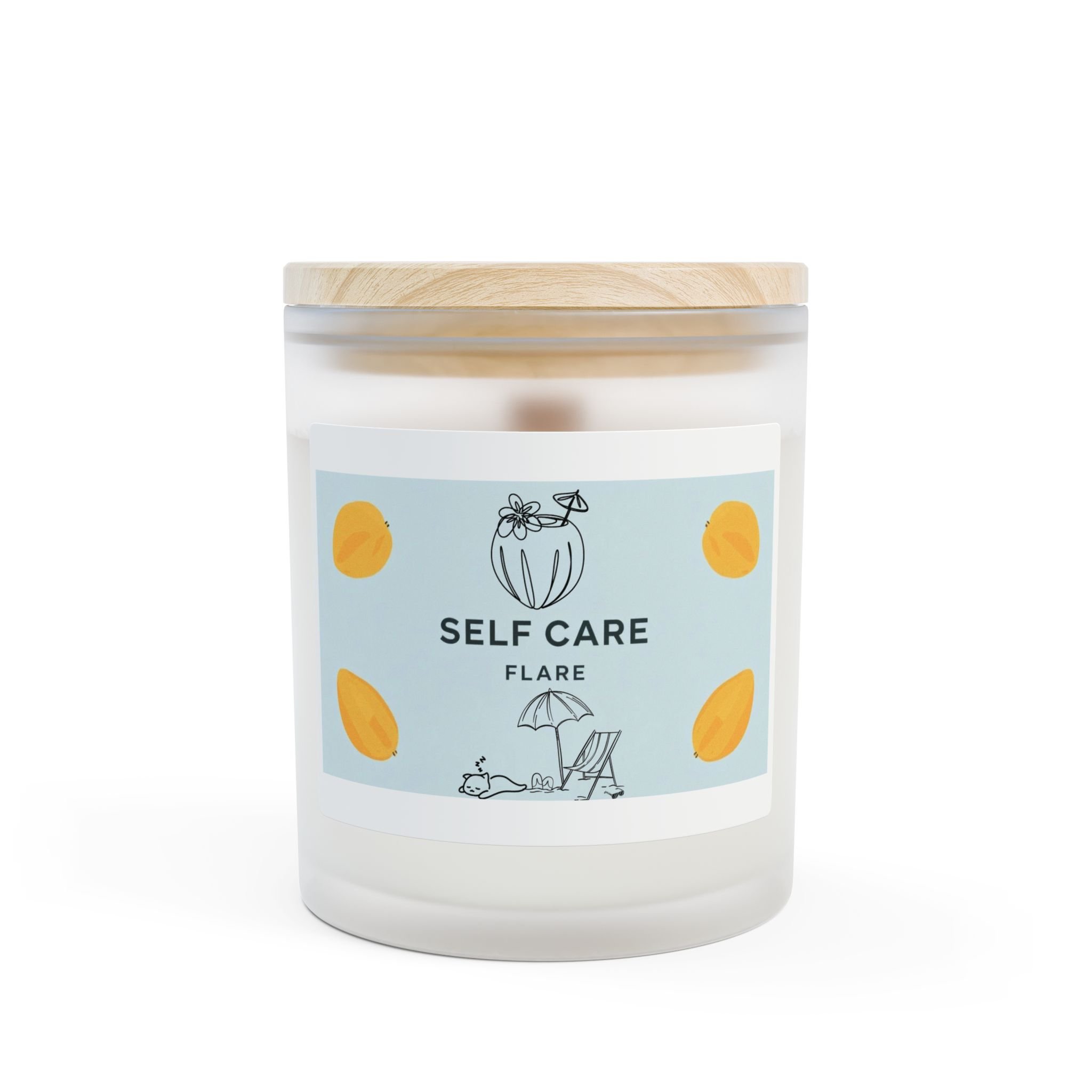 Self Care Flare Candle Frosted Glass 11oz | Crackling Wood Wick, Soy Coconut Blend
