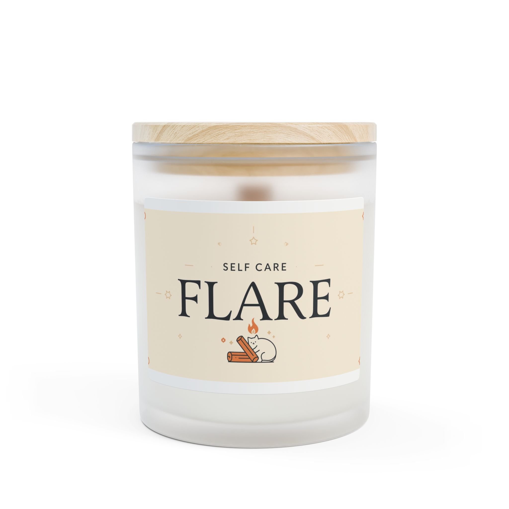 Self Care Flare Candle Frosted Glass 11oz | Crackling Wood Wick, Soy Coconut Blend