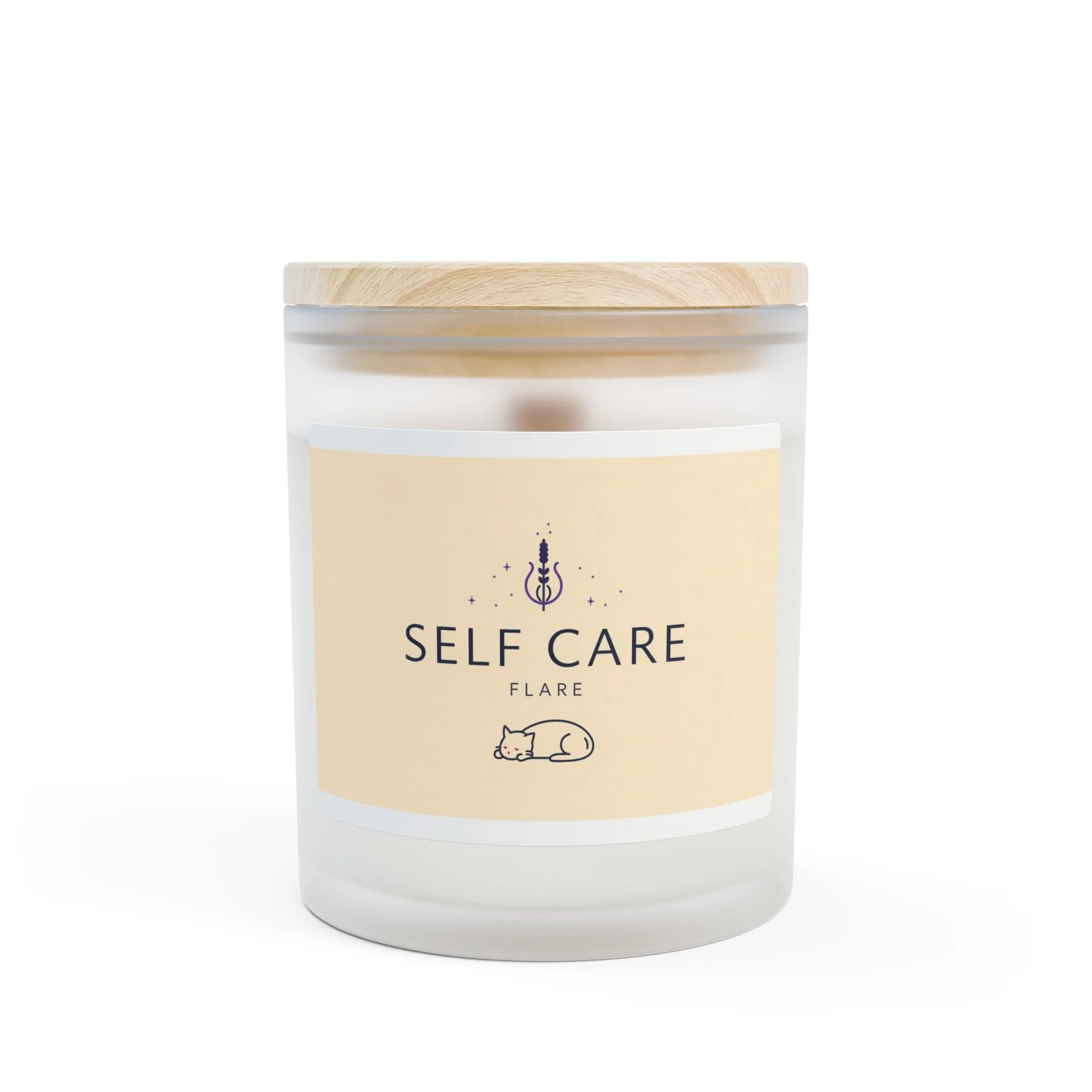 Self Care Flare Candle Frosted Glass 11oz | Crackling Wood Wick, Soy Coconut Blend