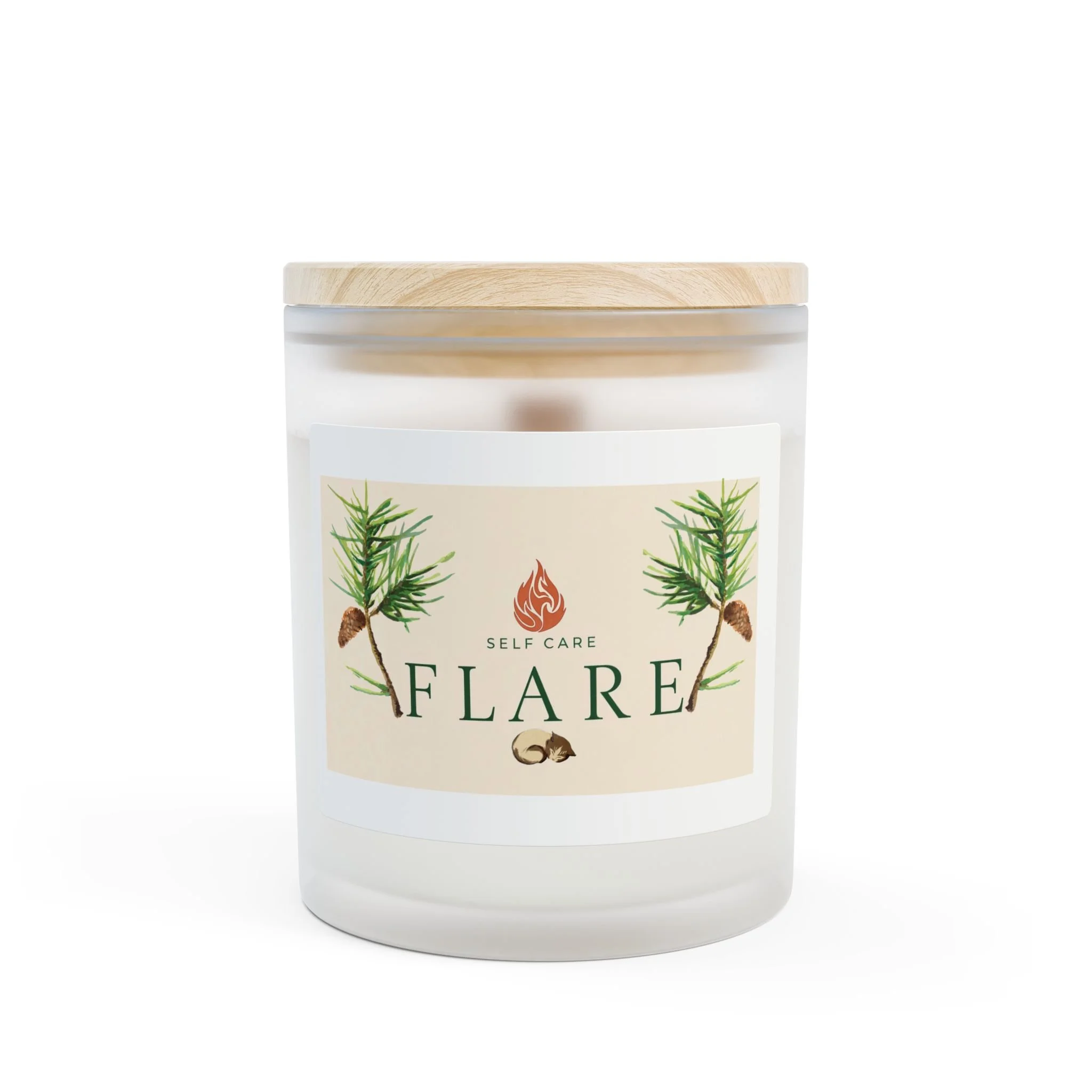 Self Care Flare Candle Frosted Glass 11oz | Crackling Wood Wick, Soy Coconut Blend