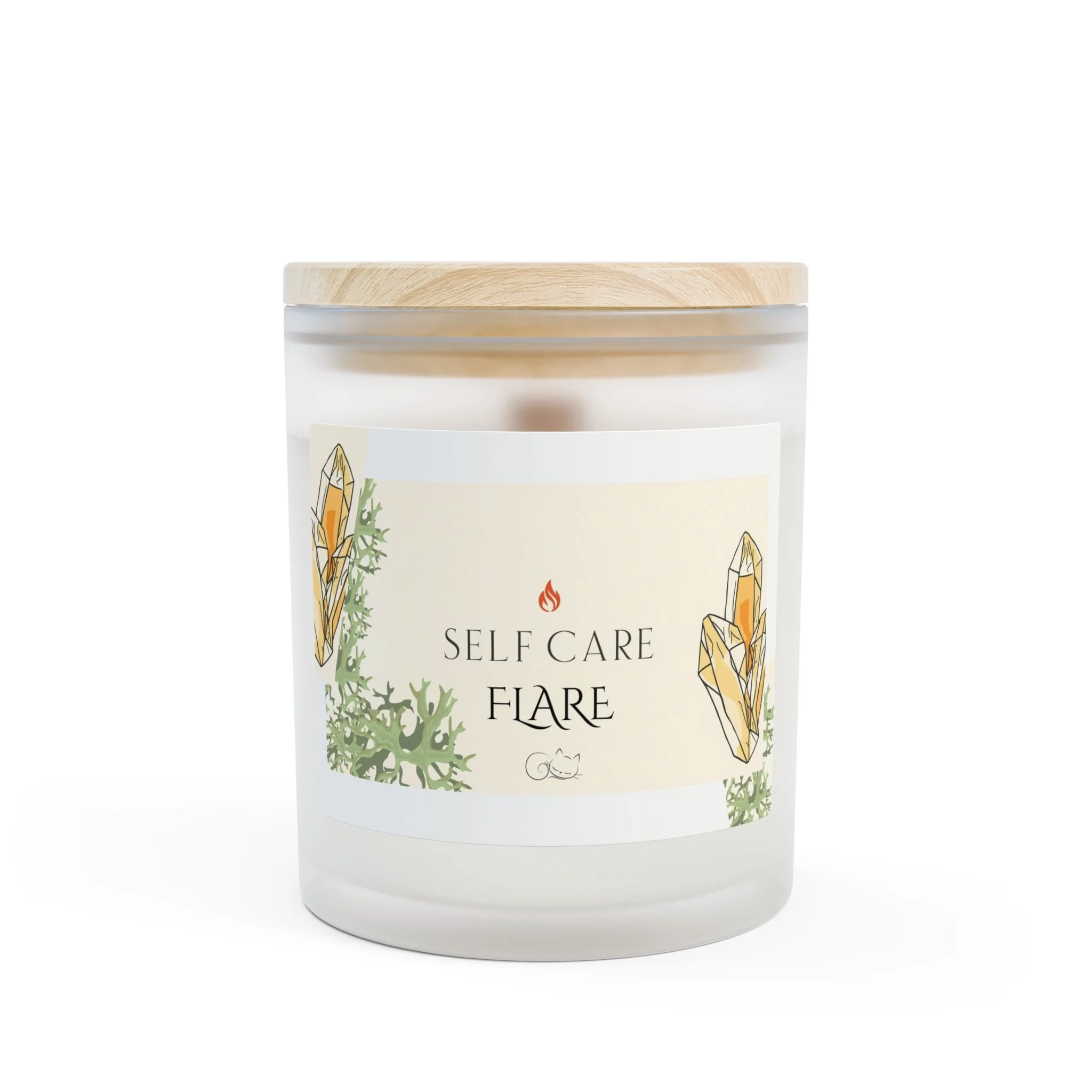 Self Care Flare Candle Frosted Glass 11oz | Crackling Wood Wick, Soy Coconut Blend