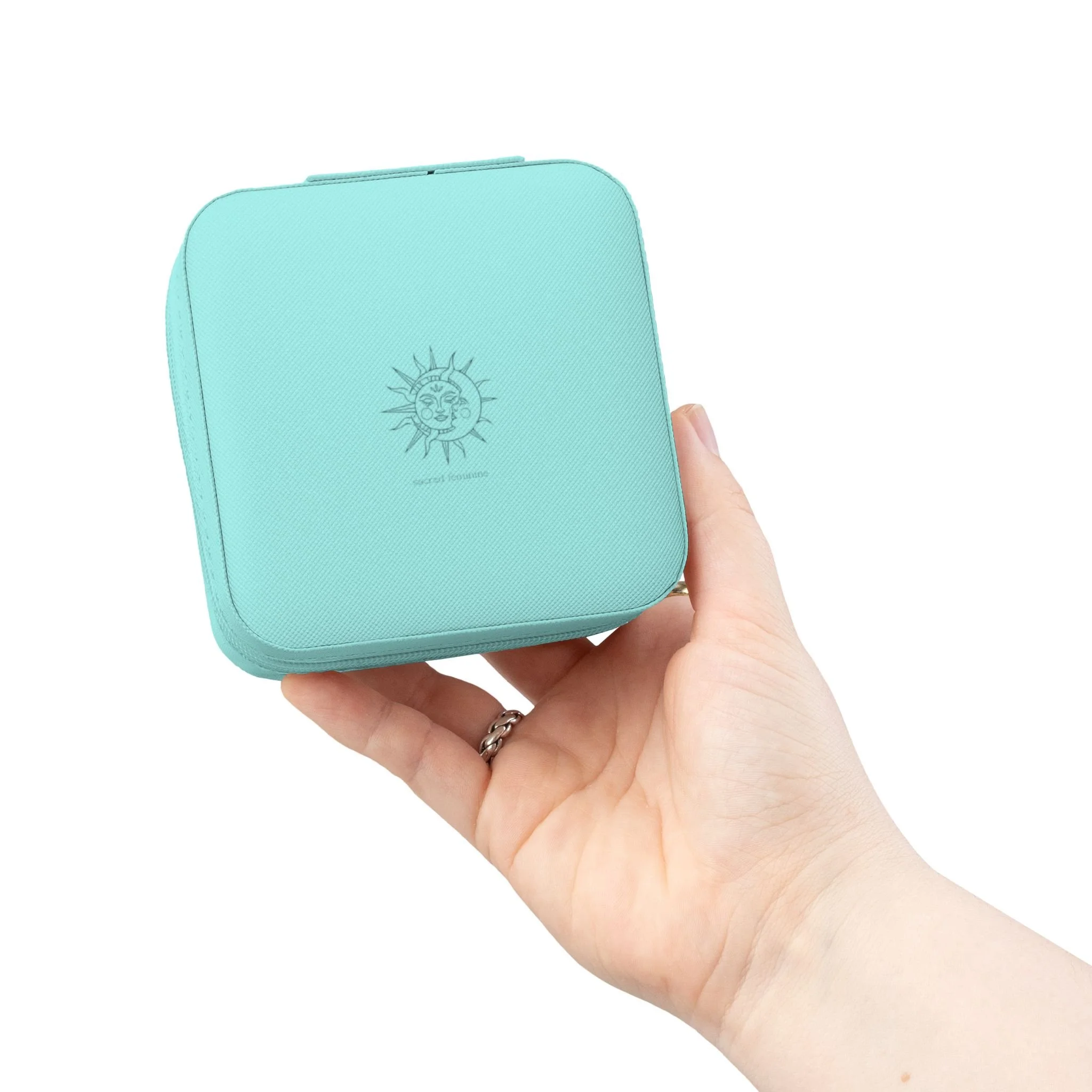 Compact Sun And Moon Jewelry Travel Case – Portable Organizer with Ring Rolls & Compartments