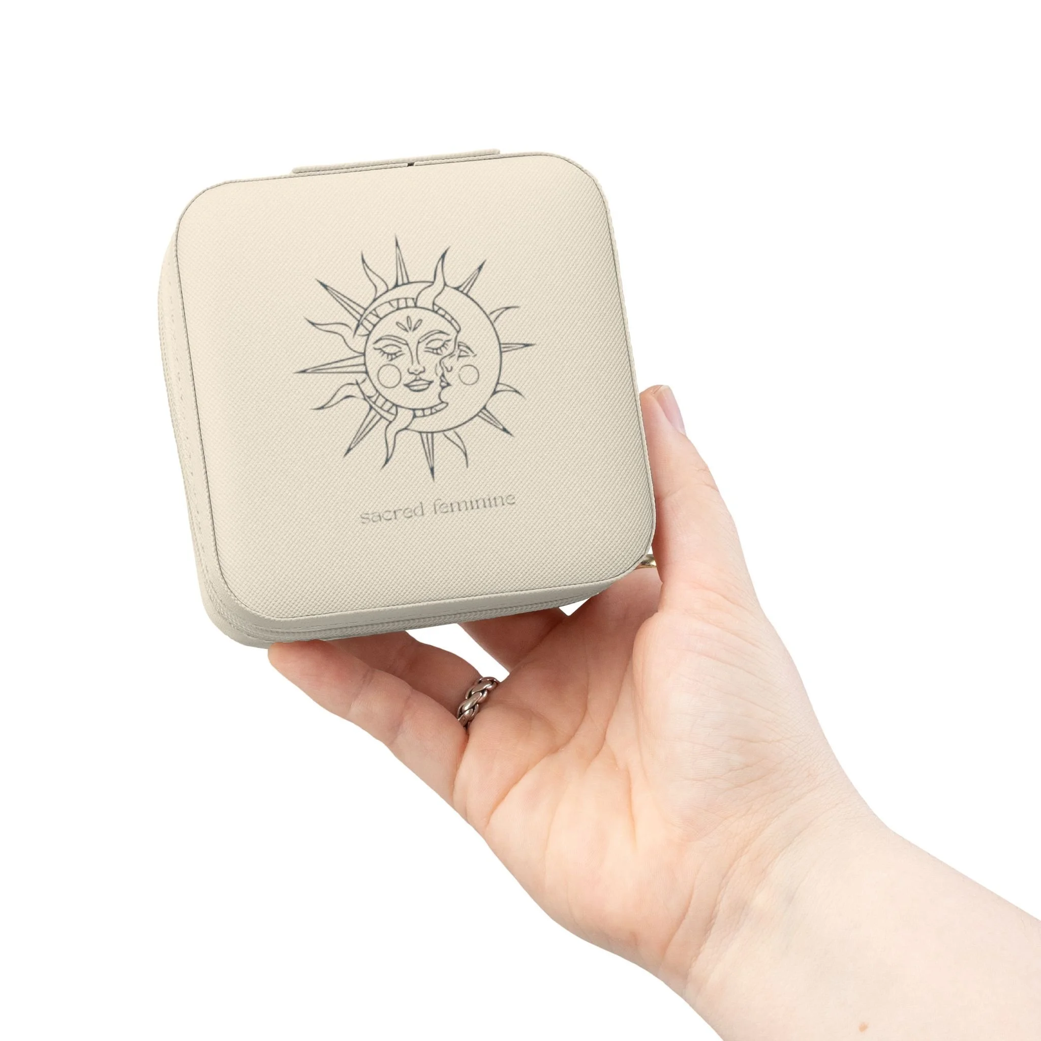 Compact Sun And Moon Jewelry Travel Case – Portable Organizer with Ring Rolls & Compartments