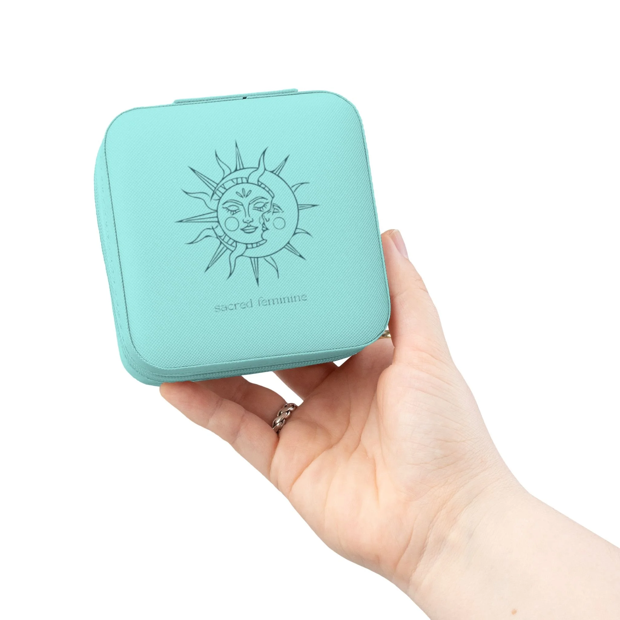 Compact Sun And Moon Jewelry Travel Case – Portable Organizer with Ring Rolls & Compartments