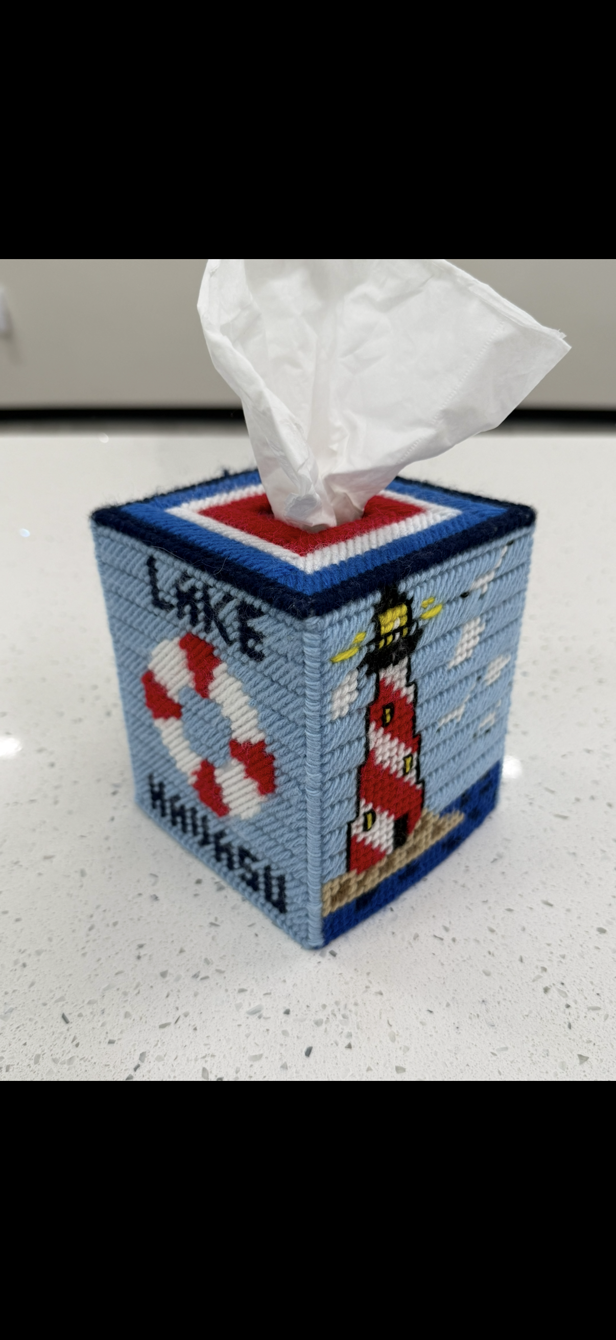 Handcrafted Nautical Lighthouse Tissue Box Cover