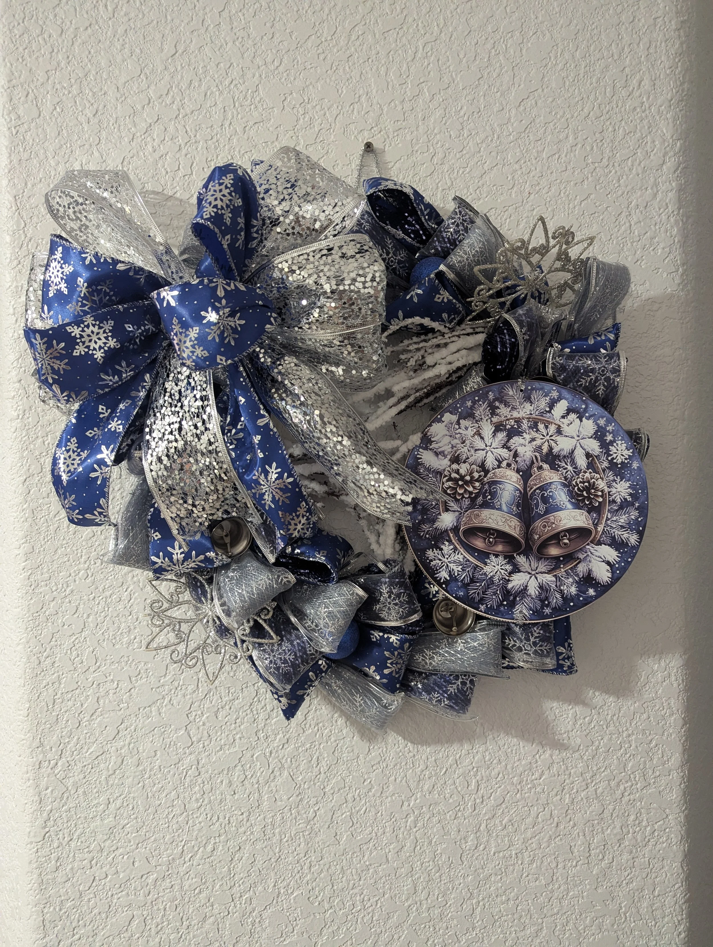 Silver Bells Ribbon Wreath with Lights