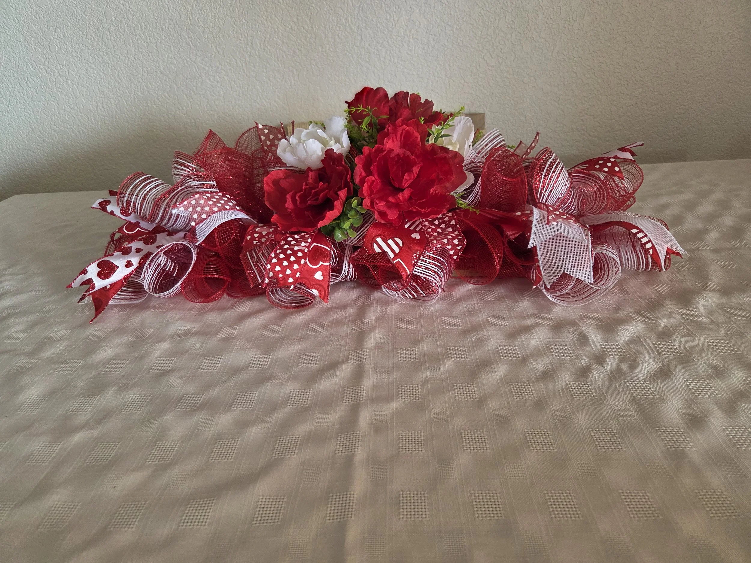 Elegant Valentine's Day Mesh and Ribbon Tabletop Swag