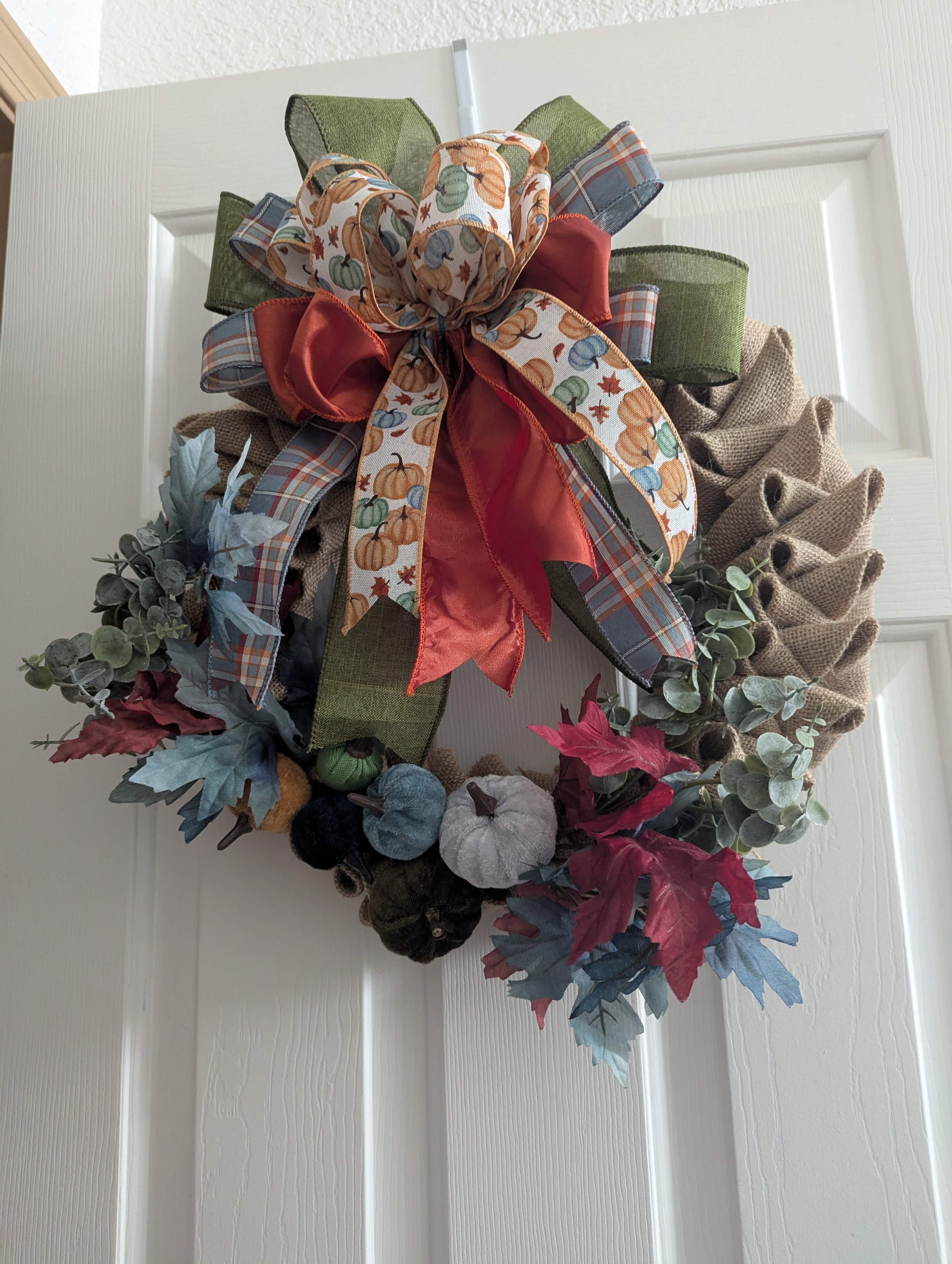 Autumn Harvest Burlap Wreath with Festive Ribbon