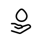 A simple line drawing of a hand holding a water droplet